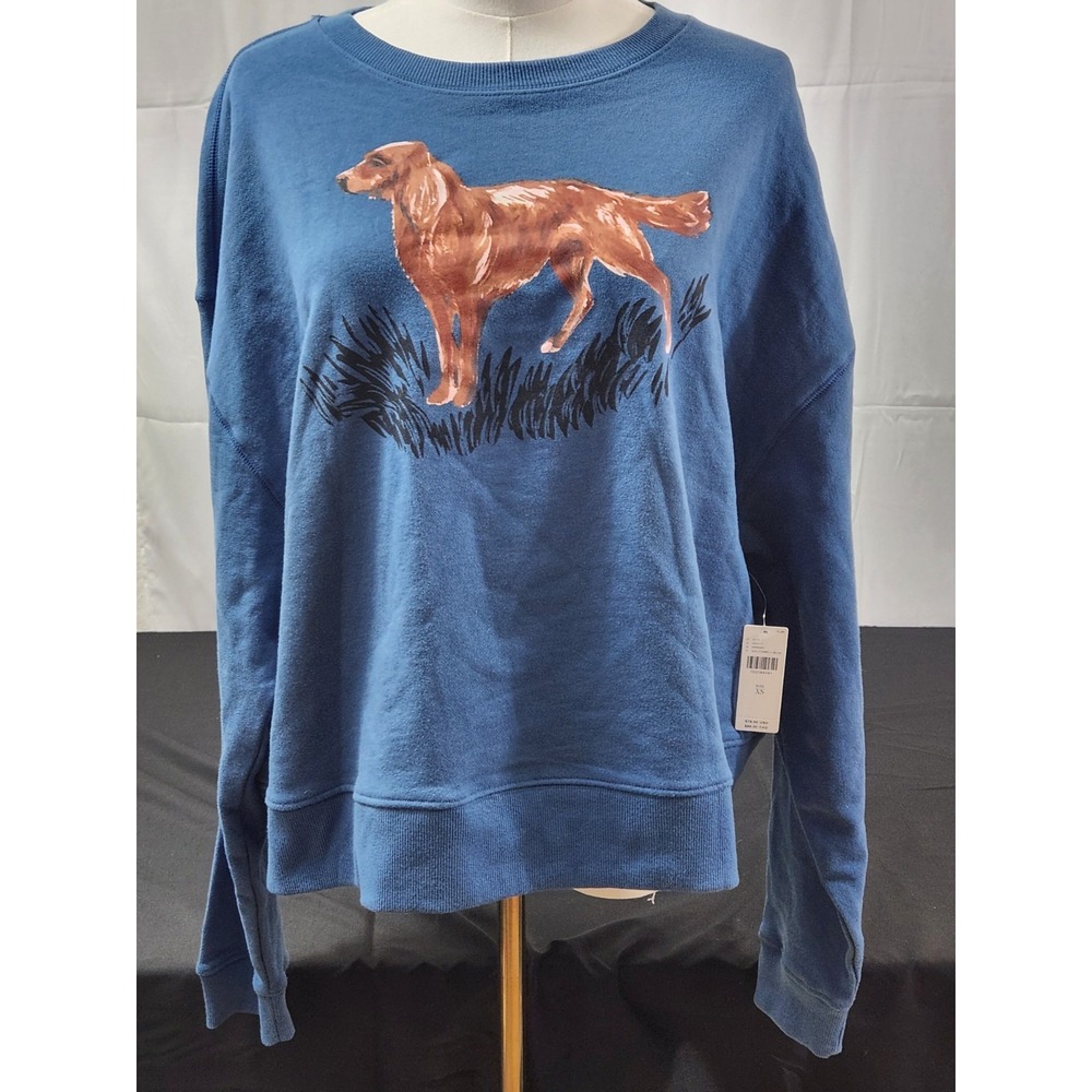 Anthropologie Maeve Graphic Dog‎ Sweater Sweatshirt Top Blue Size XS NWT